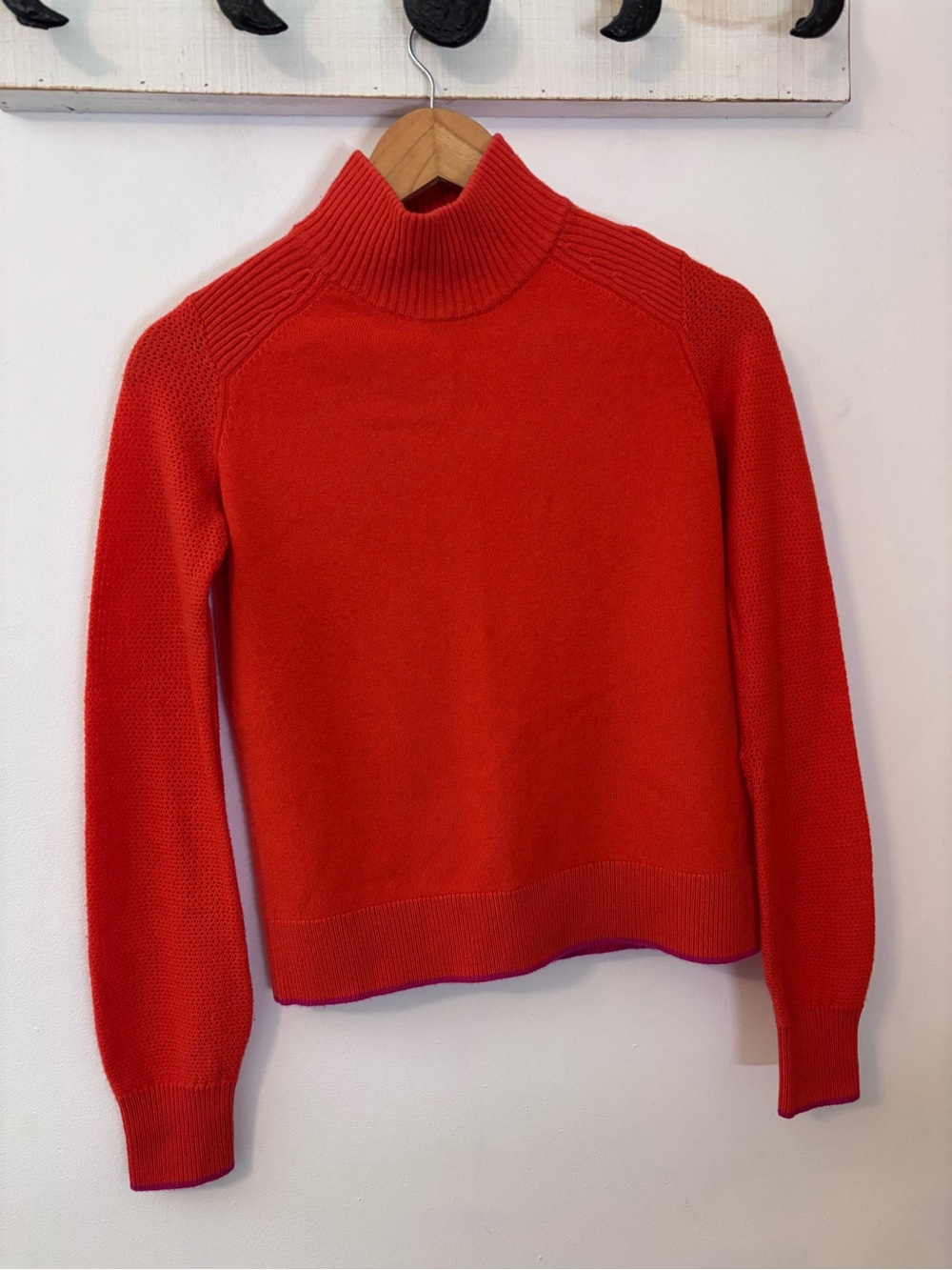 Rag And Bone Cashmere Mock Neck Mixed Knit Tomato Red Sweater